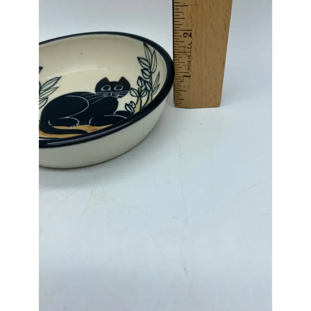 Karen Donleavy Black Cat Bowl on a Branch Studio Pottery signed KD‎